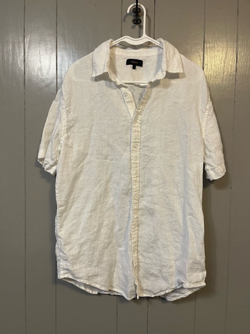 Quince Shirt Mens L White European Linen Short Sleeve Button Front Casual Top